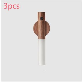 Auto LED USB Magnetic Wood Wireless Night Light Corridors Porch Lights PIR Motion Sensor Wall Light Cabinet Lamp (Option: Walnut 3pcs)