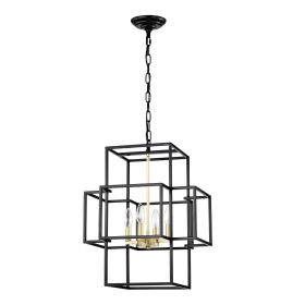4-Light Metal Lantern Tiered Pendant Hanging Light Fixtures, Industrial Farmhouse Adjustable Height Chandeliers For Dining Room Hallway Foyer Ent (Option: Matte Black)