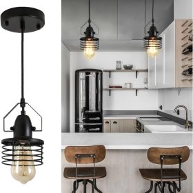 Industrial Black Pendant Light Metal Cage Pendant Lights Dining Room Hanging Lighting For Kitchen Island Living Room Bedroom Entryy Barn Farmhous (Color: Black)