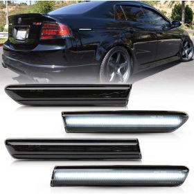 Black Lens LED Front Rear Fender Side Marker Lights For 2004-2008 Acura TL Base (Color: White)