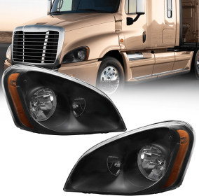Headlights Freightliner Cascadia,Black Housing Headlamps,Left And Right Pair Set, Including Halogen Bulbs (Color: Black)